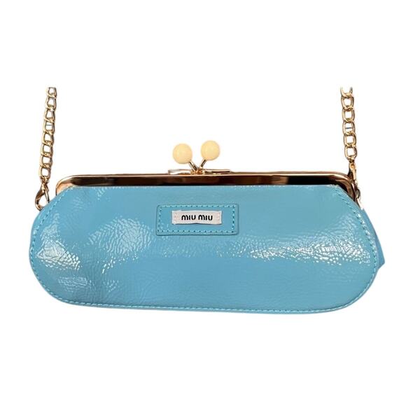 Miu Miu Parfum GWP Tiffany Blue Patent Kiss Lock Clutch Bag Crossbody - Picture 7 of 10